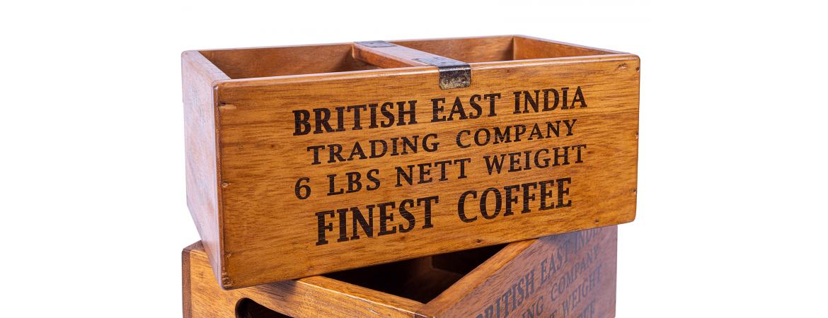 Set of 3 Large Vintage Boxes - British East India Finest Coffee